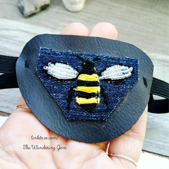 Hand Embroidered Bumble Bee Eye Patch, Vision Accessory, Ocular Aid, Costume - Picture 5 of 5